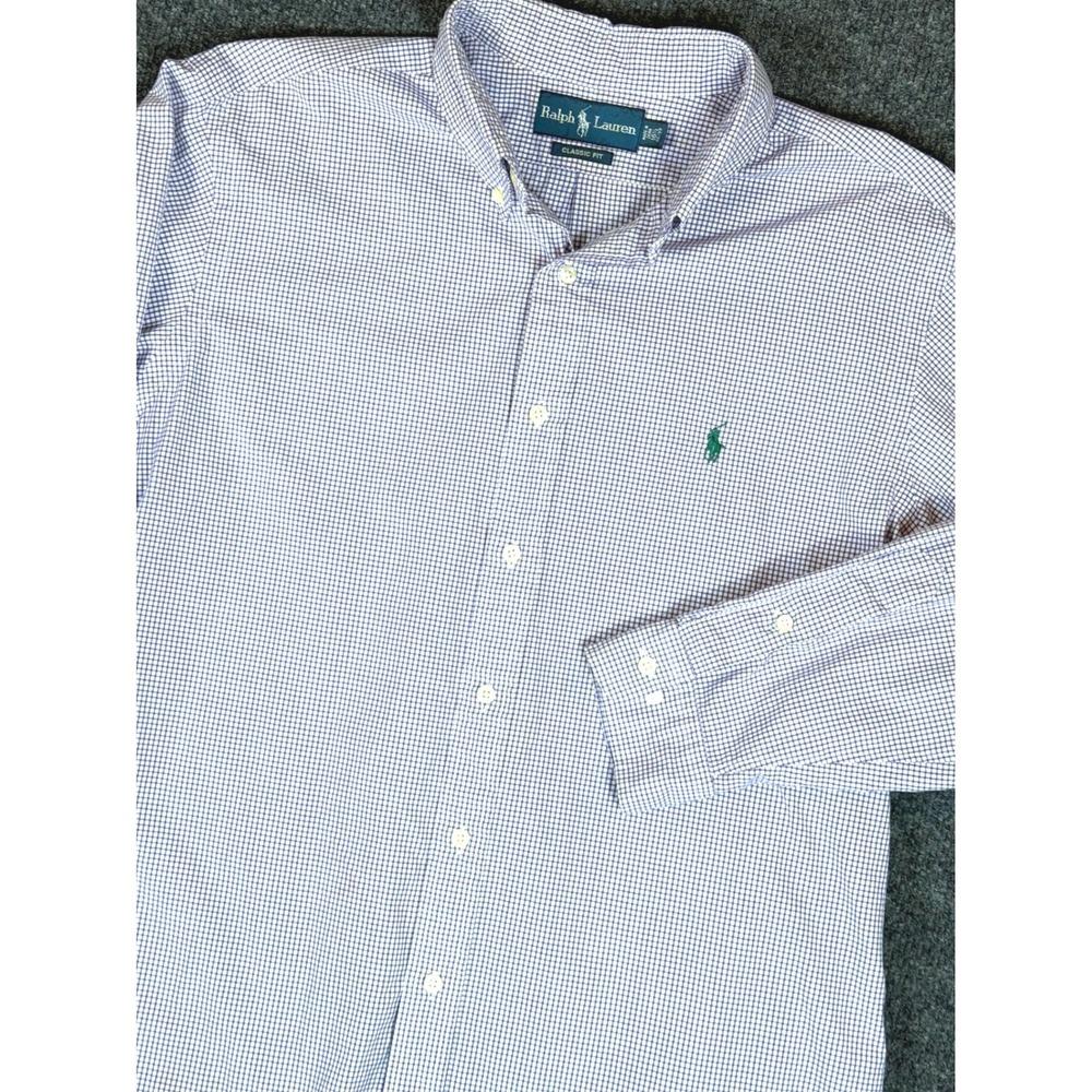 Ralph Lauren Mens Classic Fit Gingham Button Down Shirt Purple White 16.5 32/33